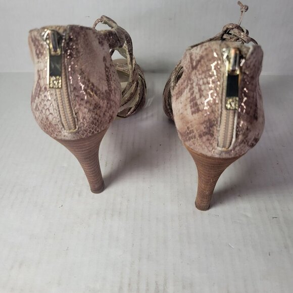 Ann Taylor Loft Snake Print Peep Toe Lace-Up Leather Heeled Sandals Womens 8M - Picture 3 of 9
